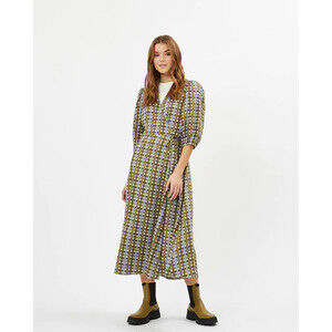 Minimum Elmina Checked Wraparound Midi Dress Military Olive Size 34 $108